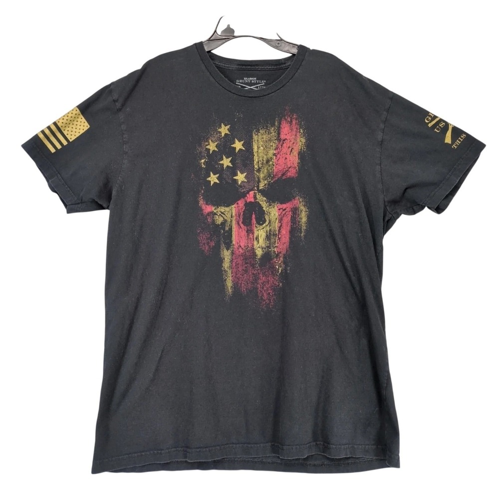 Grunt Style Black 1776 Flag Skull T-Shirt Mens XL Patriotic Tactical American